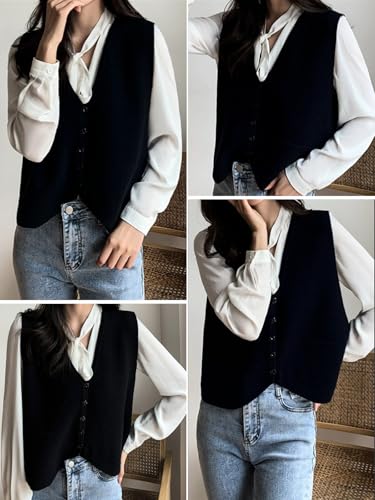 Image of Wowcarbazole Women's Cropped Sweater Vest Sleeveless V Neck Button Down Casual Knit Cardigan Vest Trendy Knitted Tank Tops
