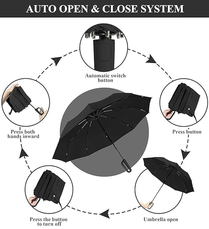 Image of TEKCOOL UV Umbrella with Novelty Carabiner Handle, Travel Umbrellas for Rain and Sun Windproof Compact, Automatic Open Close, 8 Ribs, Portable Umbrella for Men and Women(Black)