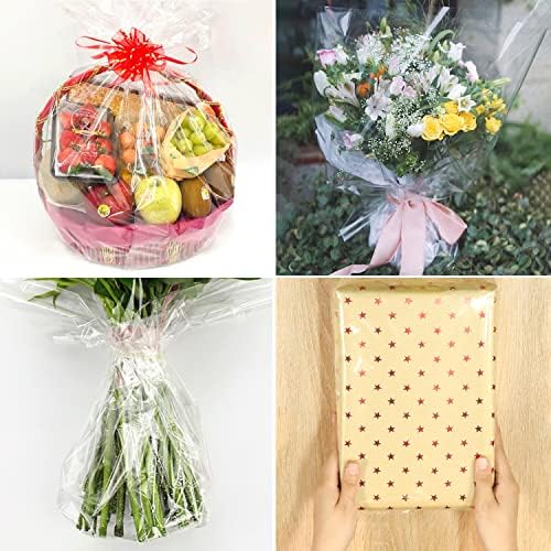 Nabance Clear Cellophane Wrap for Hampers, 80cm X 30m Florist Cellophane Wrap Roll, Crystal Clear Wrapping Rolls for Baskets, Gift, Super Thin Durable