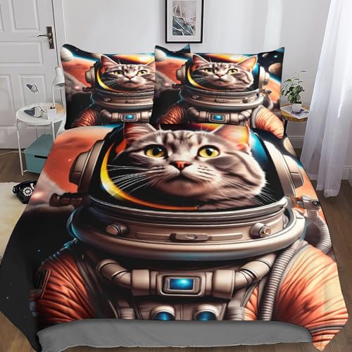 Ensemble de literie chat 3D King en microfibre premium haute densité