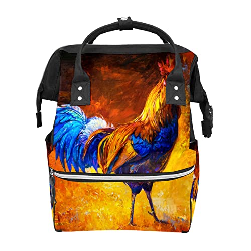 Baby Diaper Bag Backpack Large Capacity Multifunction Travel Backpack Colorful Oil Painting Cock Rooster Maternity Baby Changing Bags For Mom Dad #TOP6