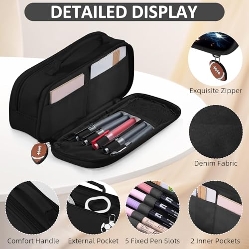 Image of American Football Pencil Case for Boys - Large Pencil Pouch for Boys with Zipper Compartments & Handle - Big Capacity Pen Organizer Box Bag for Kids Teens School Supplies