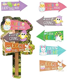 VEYLIN 12 Pack Easter Hunt Arrows Kids Party Home Decoration Easter Garden Egg Game Sign Directions