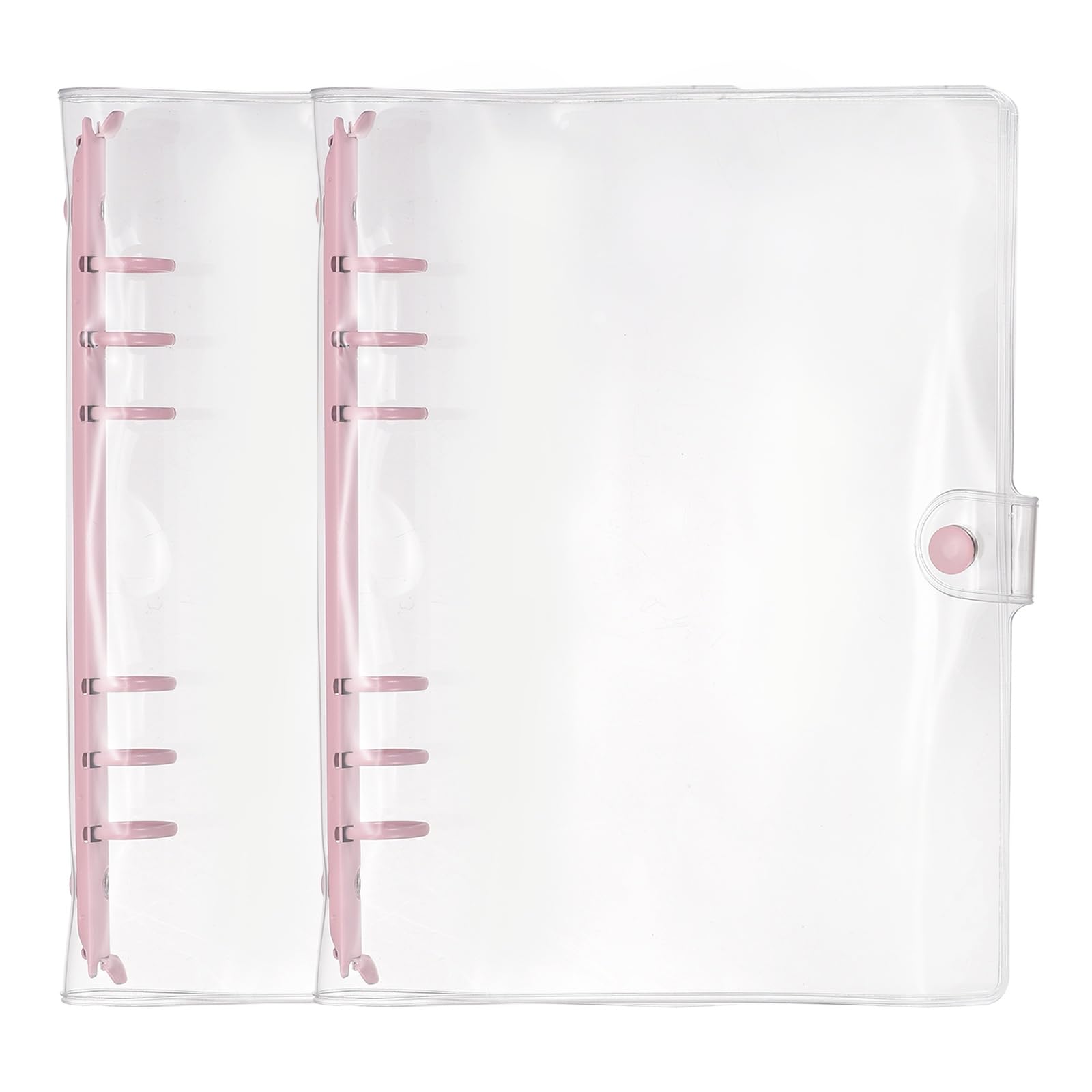 PATIKIL A5 6-Ring Binder Cover, 2Pcs Transparent PVC Notebook Binder Soft Clear Binder Protector Refillable Shell with Snap Button Closure for DIY Office Travel Planner, Pink — image 1