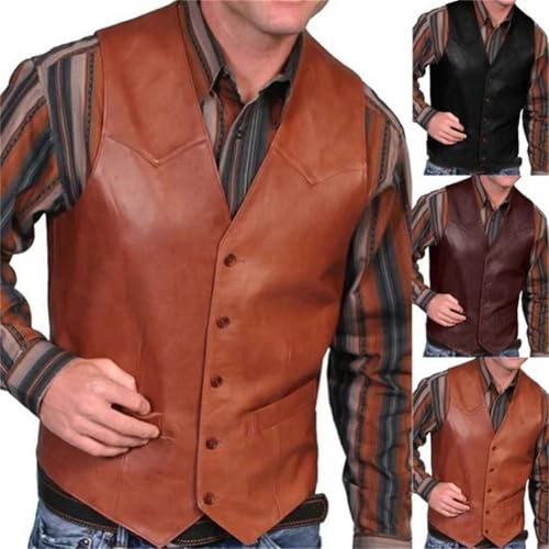 Leather Vest For Men Motorcycle Steampunk Waistcoat Western Cowboy Party Dress Gilet2