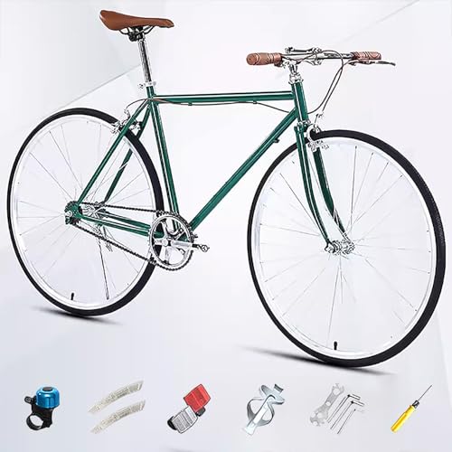 【Bici da Strada Retrò】: l'intera bici adotta proporzioni leggere ed è realizzata in materiale di acciaio ad alto tenore di carbonio bianco puro. Ha una resistenza e una durezza migliori della lega di alluminio, può sopportare una maggiore pressione e impatto e non è facile da deformare. Il telaio pesa solo 2,5 kg e l'intera bici pesa 11 kg.