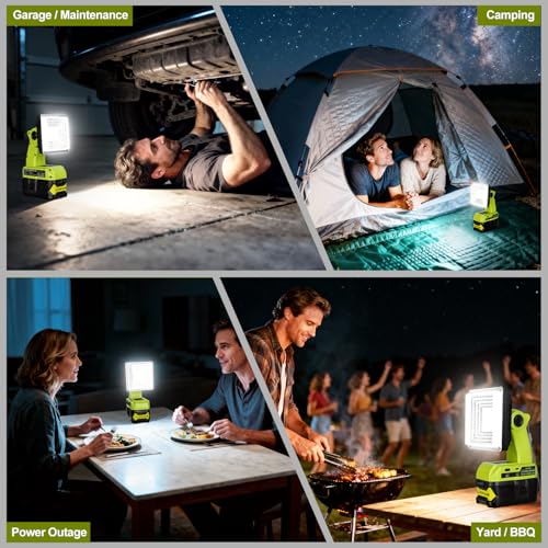 Image of Choerinton Work Light Compatible with Ryobi 18V Battery, 15W Light Cordless Portable Jobsite with USB Charging Port, 1800LM Outdoor Rechargeable LED Floodlight for Car Repair, Camping, Hiking