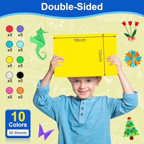 Image of 50 Pcs Poster Board Colorful Paper 12x18, ROOKEA Vision Boards Bulk Blank Graphic Display Posterboard Card Paper for Kids School Classroom Arts Craft Projects Drawing Scrapbooking