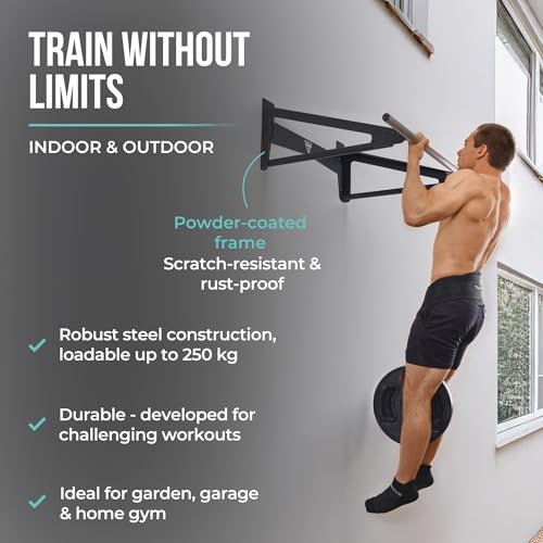 PULLUP & DIP - Muscle Up Pull-Up Bar for Wall – Outdoor & Indoor | Calisthenics | Stainless Steel Weatherproof Pull-Up Bar for Front Lever, Back Lever & Home Gym - Afbeelding 6