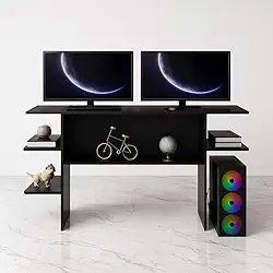 Escrivaninha Gamer para Computador com Nichos 90x37x77cm – Mesa de Estudo e Escritório Compacta Cor Preta(PRETO)