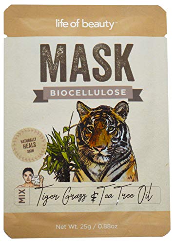 Korean Face Mask, Biocellulose Korean Skin Care Facial Mask w/ Collagen, Tiger Grass and Tea Tree Oil Sheet Mask, 1 Pack
