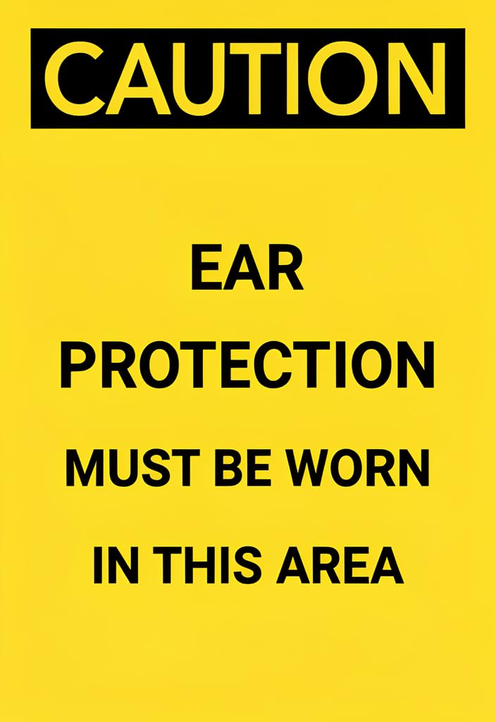 peiyeety CAUTION Ear Protection Must Be Worn in This Area Tin Sign 12x8 Inch, Yellow & Black Safety Warning Metal Wall Plaque for Workshop, Garage, Construction Site, Industrial Home Decor Gift