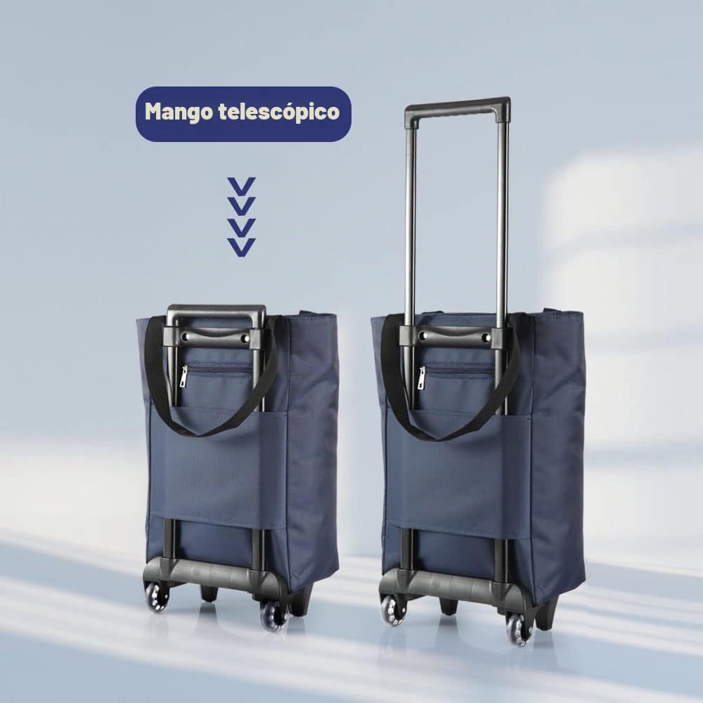 17L Bolsas de la Compra con Ruedas Plegables - Carrito de Compra Comprimido Pequeño Ligero Reutilizable Telescópica impermeable para mercado picnic acampada playa, mayor mujer, Azul