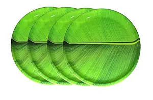 Best Buy Banana Design Round Melamine Dinner/Dinnerware Plates, 10 inch Size [Set of 4 Plates] (Color-Green).