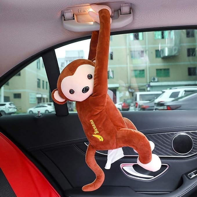 Cartoon Monkey Tissue Holder for Car Creative Plush Car Tissue Box Holder Napkin Box Hanging Car Tissue Box Case Tissue Cover Dispenser for Car Home Bathroom-image-19