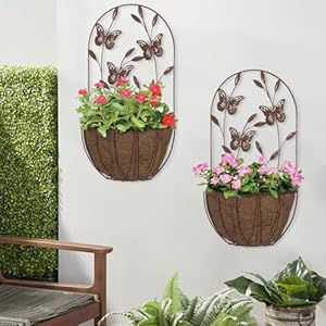 BAYN 2PK Wall Hanging Planter Decor Art with Butterfly, Metal Wall Mounted Planters Indoor Outdoor Wall Planter for Succulent Herb Home Garden Yard BAYN 2PK Wall Hanging Planter Decor Art with Butterfly Metal Wall Mounted Planters Indoor Outdoor Wall Planter for Succulent Herb Home Garden Yard