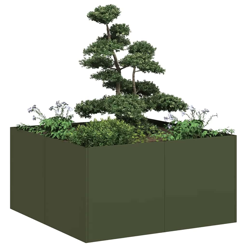 IKAYAA Raised Garden Bed Galvanised planter Bottomless Galvanised Steel Planter Box for Growing Outdoor Plants, Vegetables-olive green-80 x 80 x 40 cm