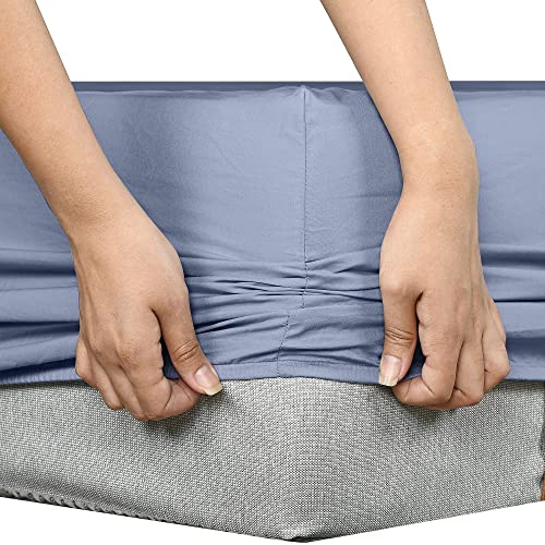 Image of SleepyCat Fitted Bedsheet Set 100% Cotton 200TC Percale Combed Yarn with a Durable Elastic and Corner Stitch Oeko-TEX & AZO Free with 2 Standard Size Pillow Cases (Queen Size 78x60) Twilight Blue