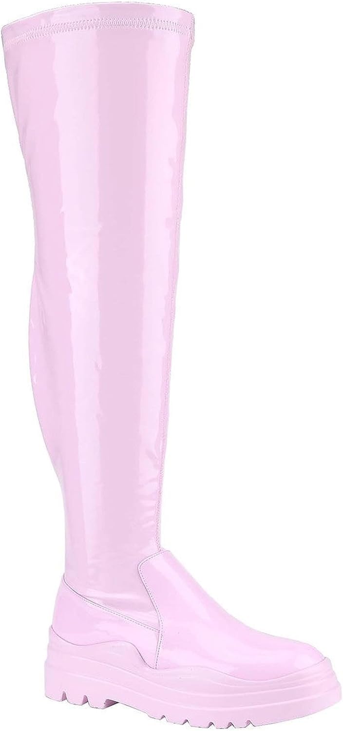 Women's Over The Knee Boots Lug Sole Round Toe Thigh High Chunky Block Heels Flat Boots