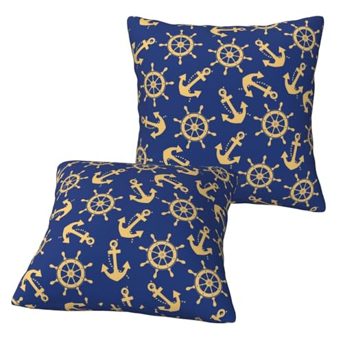 Throw Pillow Covers 20x20 Inch Set of 2 (No Pillow) - Anchors and Nautical Square Decorative Pillow Case for Couch Bed Living Room House Decor, Soft Cushion Cover for Sofa Bedroom