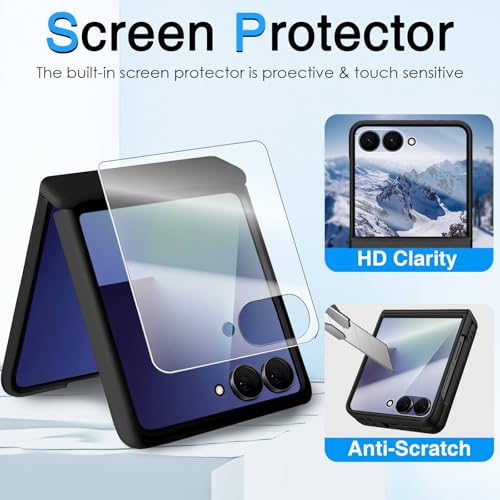 Image of STORMTAL for Samsung Galaxy Z Flip 7 Case with Hinge Protection & Cover Screen Protector, Non-Slip Texture, Scratch Resistant, Shockproof, Rugged Slim Fit Phone Cover for Galaxy Z Flip 7 2025 Black