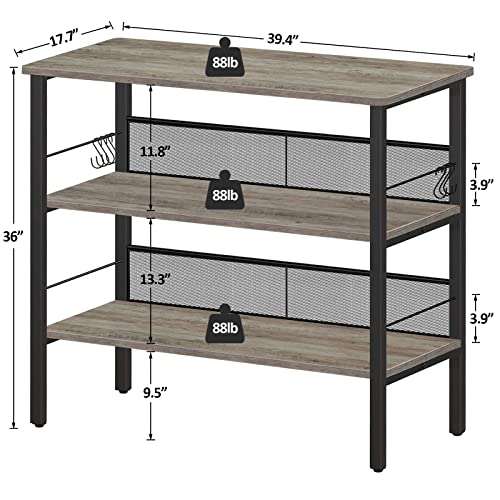 BEEWOOT Kitchen Island, Coffee Bar, Kitchen Shelf with Large Workstation, Kitchen Bakers Rack with 9 Hooks, 39.4 ”L × 17.7” W × 35.4”H, Stable Steel Structure and Easy Assembly, Greige KI01BG010 - Thumbnail 3