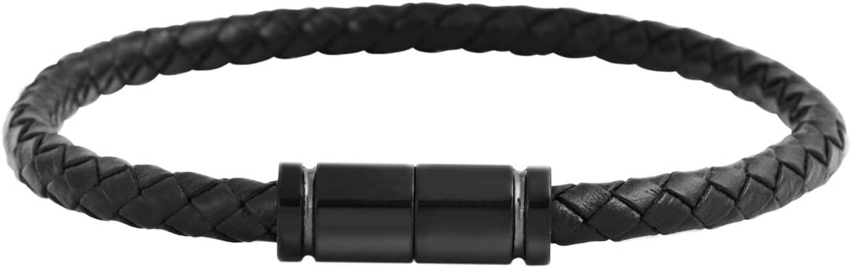 Edforce Stainless Steel Men's Braided Leather Bracelet
