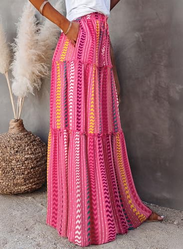 Happy Sailed Womens Floral Print Boho Maxi Skirt Elastic High Waist Pleated Ruffle Flowy Long Skirts S-XL3