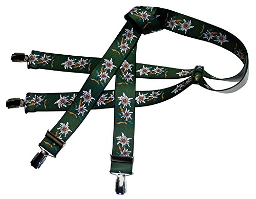 Teichmann Herren Tracht Edelweiß Clip-Hosenträger H-Form Grün One Size 120cm Cover