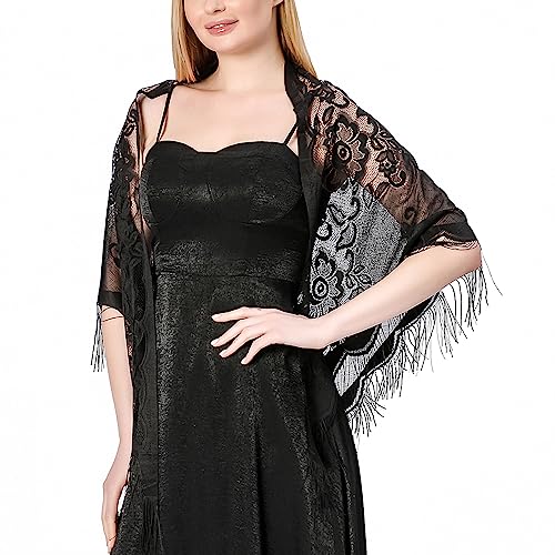Ladiery Triangle Lace Shawls and Wraps for Evening Dresses with Tassels for Evening Party Mesh Wedding Shawls2