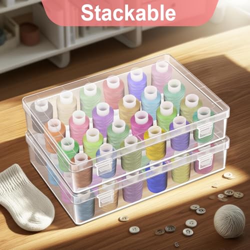 Image of Vowcarol Thread Holder Cases 2 Pack 48 Pegs, Embroidery Thread Organizer and Storage, Plastic Sewing Box