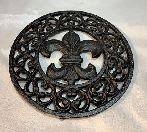 Miniatura 7 de Salvamanteles Fleur-De-LYS de hierro fundido negro decoración de cocina brillante 7 3/4 "redondo 0184-0201
