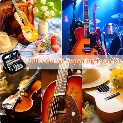 28pcs guitar tool kit guitar accessories gifts for men guitar maintenance kit with carry bag guitar repair kit for acoustic electric guitar ukulele bass banjo timdam guitar setup kit guitar gifts