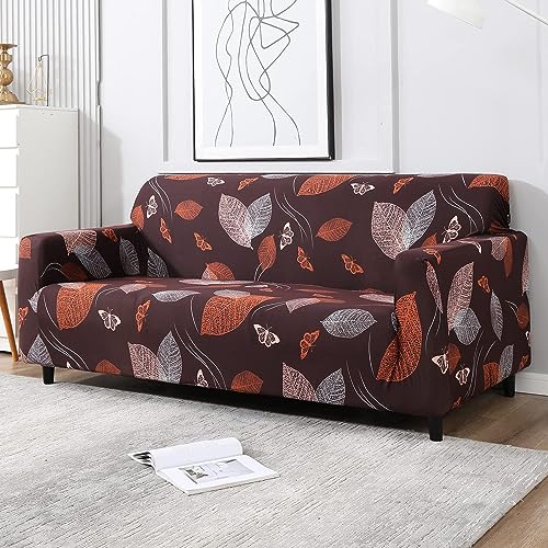 Image of Gurnoor Universal Triple Seater Sofa Cover Big Elasticity Cover for Couch 140 GSM Sofa Slipcover (Dark Brown Leaf, 185-230cm)