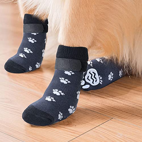 XPEX 4er-Pack Anti-Rutsch-Pfotenschutz-Hundesocken, Anti-Rutsch-Hundesocken mit verstellbaren Trägern, Anti-Rutsch-Socken, Indoor-Hunde-Anti-Rutsch-Socken