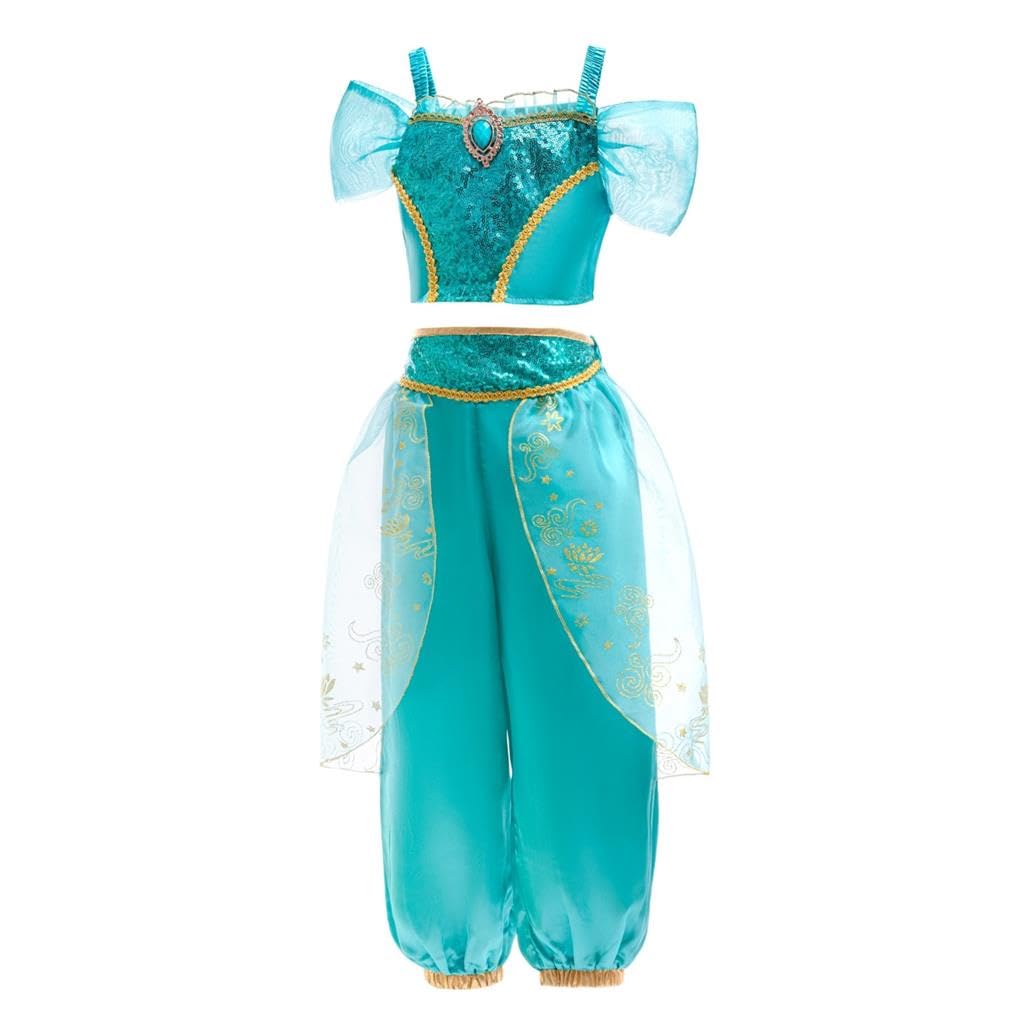 Lito Angels Princess Jasmine Costume Dress Up Arabian Belly Dance Outfit Sequin Top Pants Set for Big Girls Kids Theme Party Halloween Age 10-11 Years - Image 3
