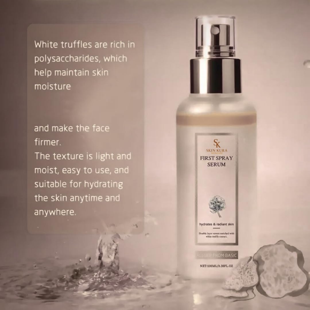 Skinkura White Truffle First Spray Serum – Korean Skincare, wegańskie nawilżanie i rozjaśnianie twarzy, przeciwstarzeniowy spray do twarzy, 100 ml, włoski biały trufla ekstrakt i witamina E