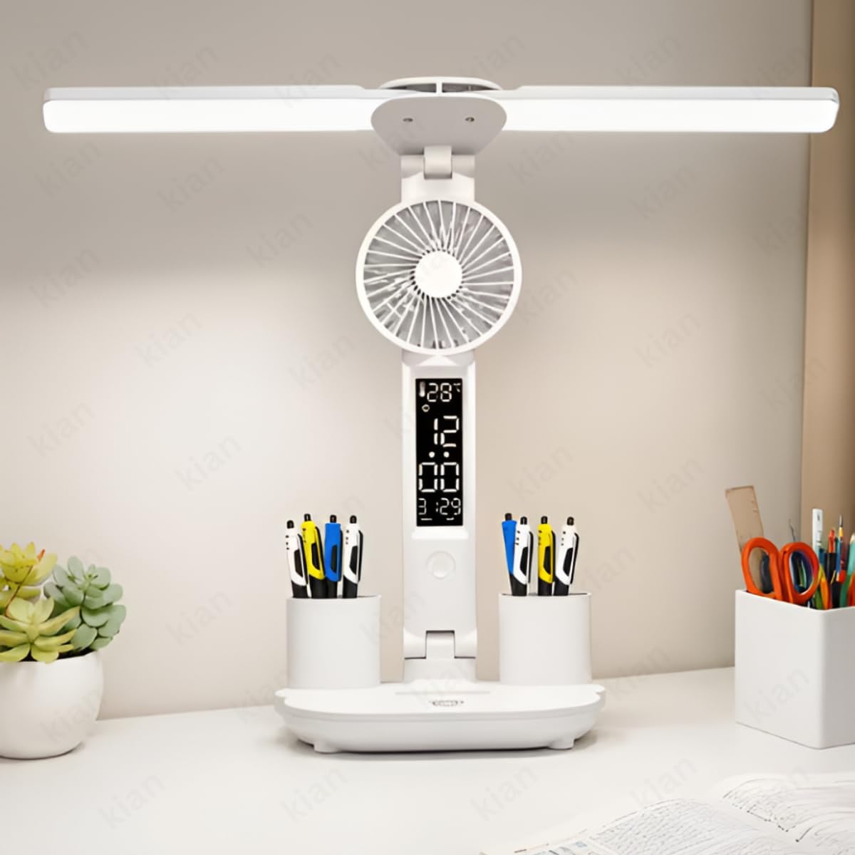 Kian 3-in-1 LED Desk Lamp with Pen & Phone Holder,2400mAh Battery – USB Rechargeable Study Lamp with Touch Sensor, 3 Light Modes, Eye Protection & Warm White(Pack of 1) (Lamp_7)-image-4