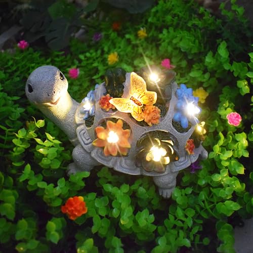 LED Solaire alimenté Lampe de Tortue Papillon succulente, lumière de décoration atmosphère extérieure, Lampe Jardin Tortue résine Mignonne avec des...