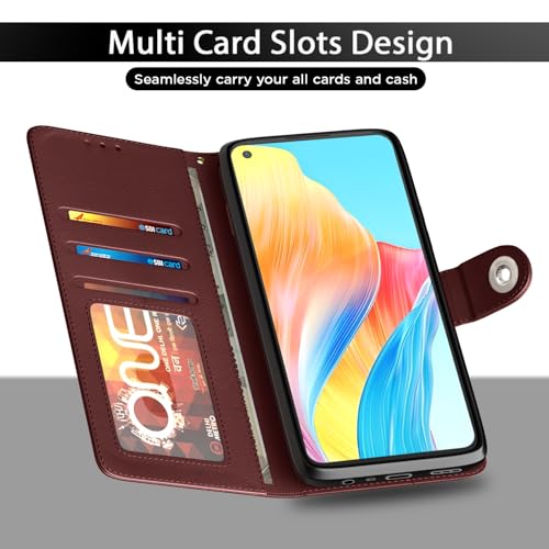 Image of Pikkme Flip Cover Leather Finish | Inside TPU with Card Pockets | Wallet Stand and Shock Proof | Complete Protection Button Flip Case for Oppo A78 4G (Brown)