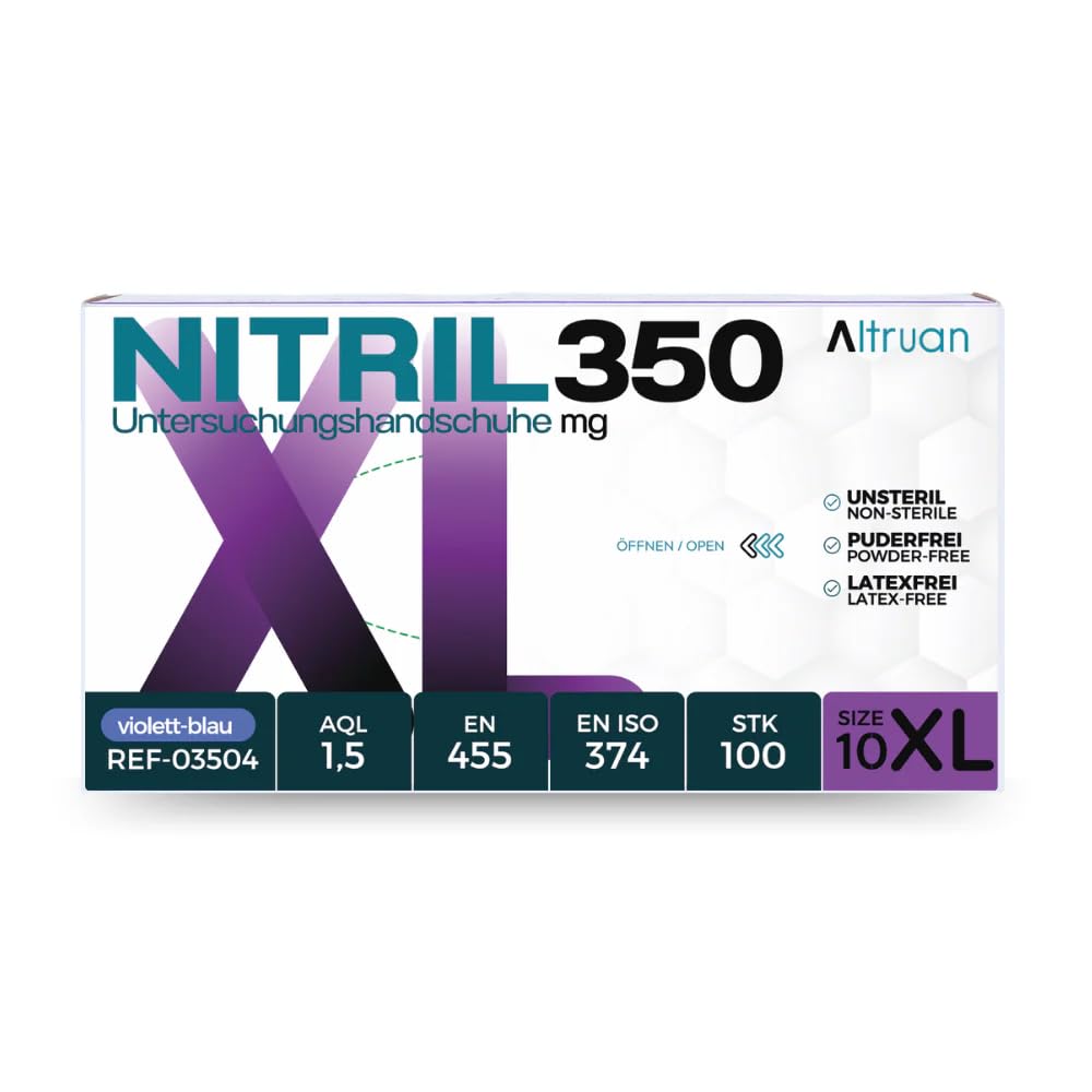 Guanti in nitrile 100/1000 pezzi, blu/nero, nitrile 350, usa e getta, guanti monouso, senza polvere, senza lattice, taglia S - XL (blu, XL, pallet)