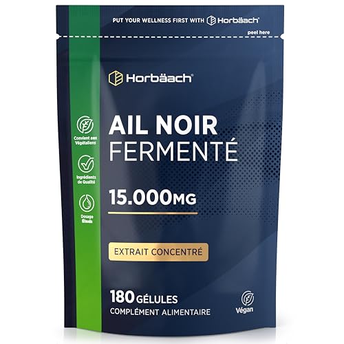 Ail Noir Fermenté 15000mg Extra Fort | 180 Gélules Vegan | Complément Alimentaire d'Extrait d'Ail Noir Inodore et Sans Goût | Aged Black Garlic Supplement | par...