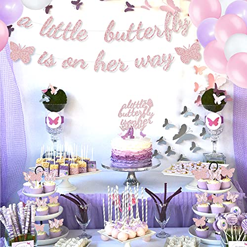 Matttime A Little Butterfly Is On Her Way Banner Cake Topper Baby Shower Party Decoration Butterfly Pink Purple Balloon Supplies #TOP6
