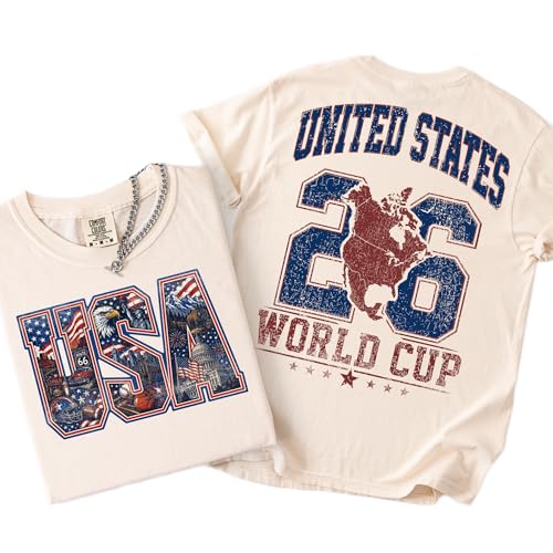 USA Soccer Fan Shirt Vintage World 2026 Cup Graphic Tee American Football Supporter T-Shirt Ivory
