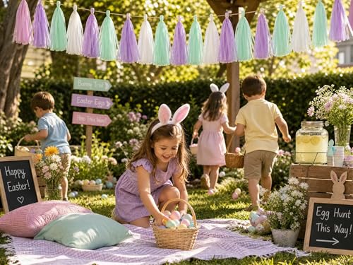 Image of Dusty Sage Green Purple Lavender Party Decorations Paper Tassel Garland Banner Streamers Wildflower Fairy Birthday Baby Shower Wedding Bachelorette Tea Party Nursery Wall Hanging Decor