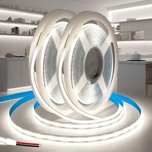 KSIBNW 12V COB LED Strip 10M(2x5M), Cool White 6000K Led Strip Lights 8mm Width LED Tape Lights Flexible CRI90+ Uniform Dotless for Bedroom Cabinet Kitchen Decoration (No Power Supply)