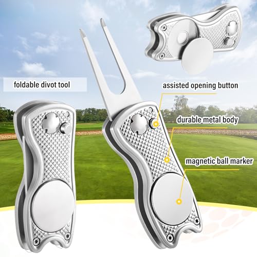 Liliful 12 Pcs Golf Accessories Kit, Include Golf Ball Bag with Hook Towel Tees Magnetic Ball Marker Divot Tool Cleaner Brush for Women Man Gifts(Yellow)