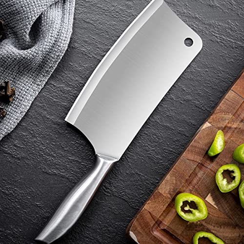 Image of 7 inch Kitchen Meat Cleaver Knife, High Carbon Stainless Steel Ultra Sharp Knife for Meat & Vegetable, for Bonning, Chopping, Cutting, Silver, Pack of 1