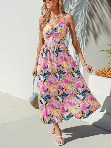 Image of CUPSHE Women's Maxi Dress Floral Print Twisted V Neck Sleeveless Long Dress Summer Casual Dress