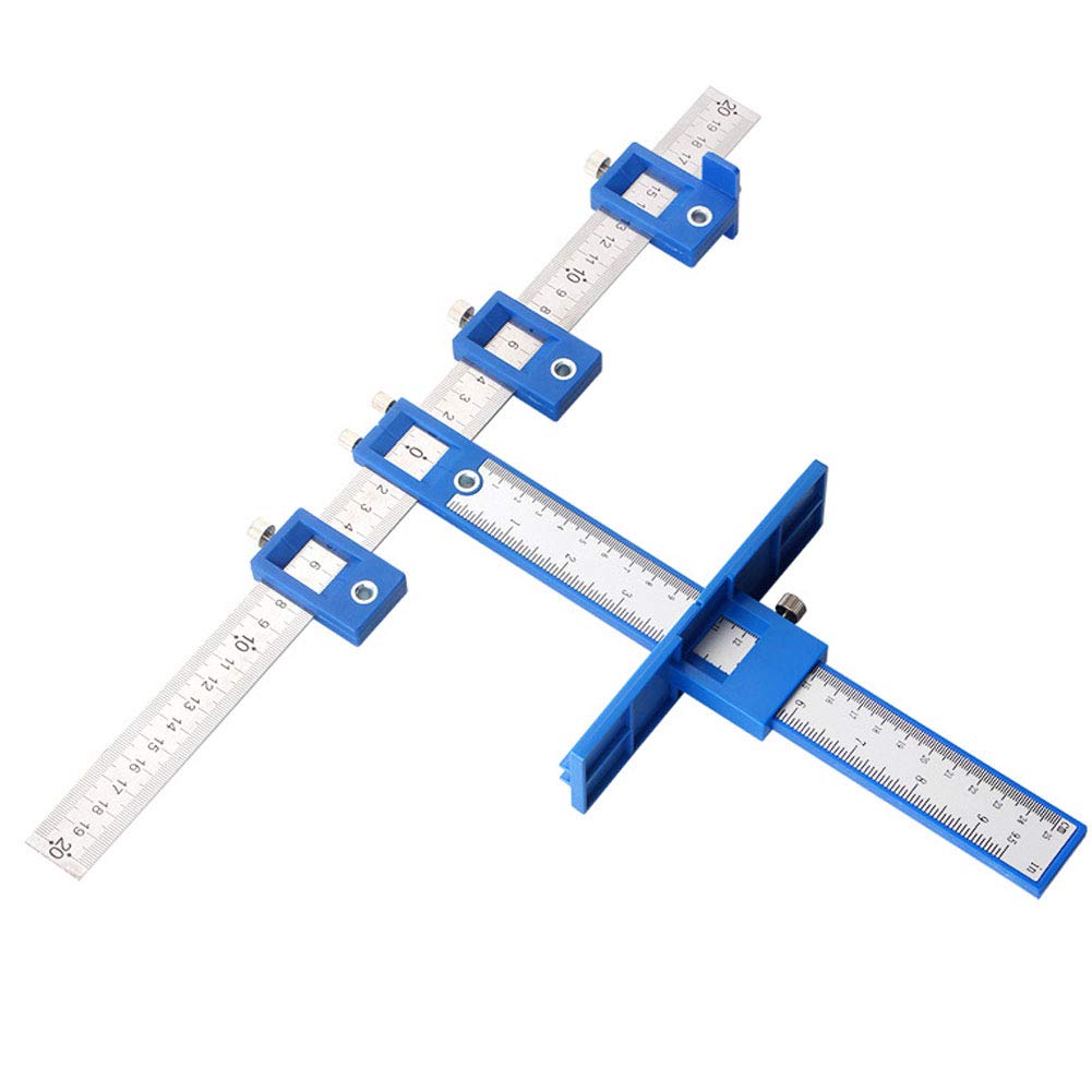 Plantilla Hardware Gabinete, Plantilla Ajustable Cajón, Plantilla Manija Puerta, Localizador Perforación Ajustable, Plantilla Extracción Cajón, Metal, Retirable, con Bolsa Almacenamiento (Azul)
